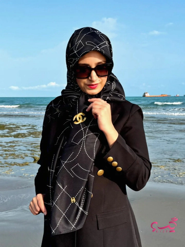 روسری مشکی ابریشم ژاکارد